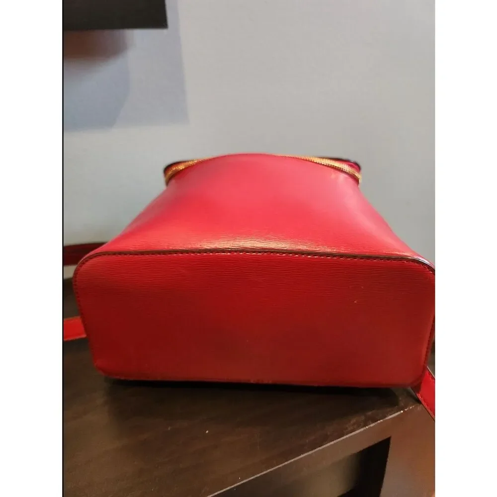 DKNY Red Leather Backpack with Top Handle And Gold Hardware